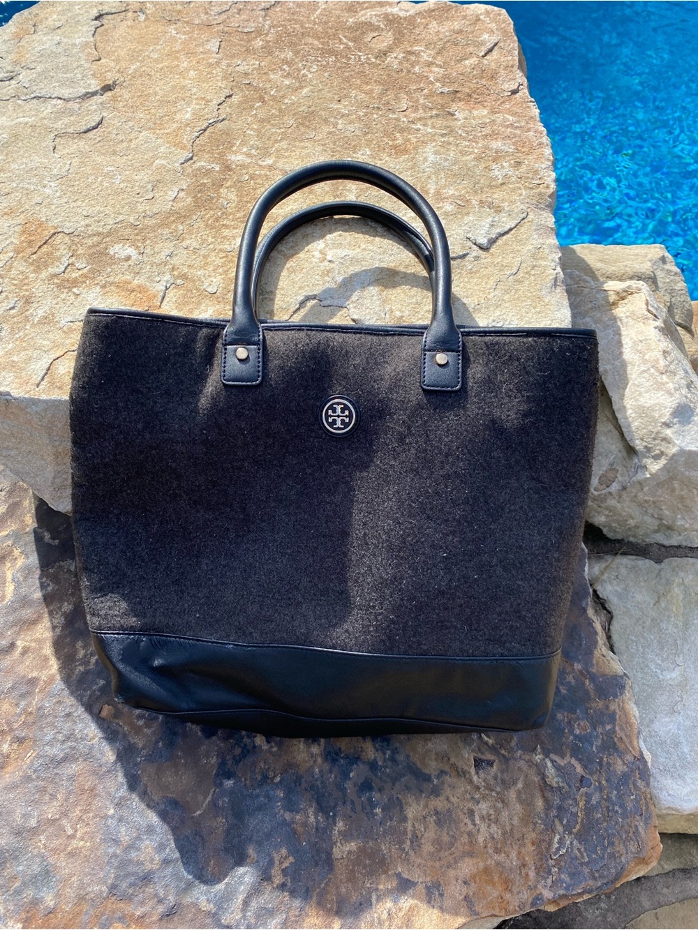 Tory Burch Fark Grey Wool Tote
